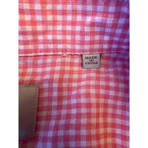 Hickey Freeman Mens Pink Gingham Checkered Button-Down Shirt XL 100% Linen - Picture 4 of 7